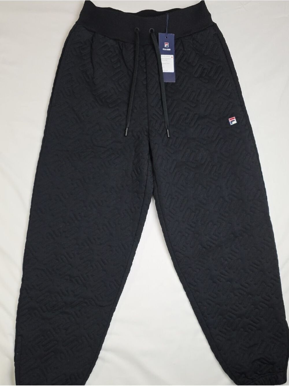FILA Black Quilted Sweatpants with Logo Size Small Heavy duty